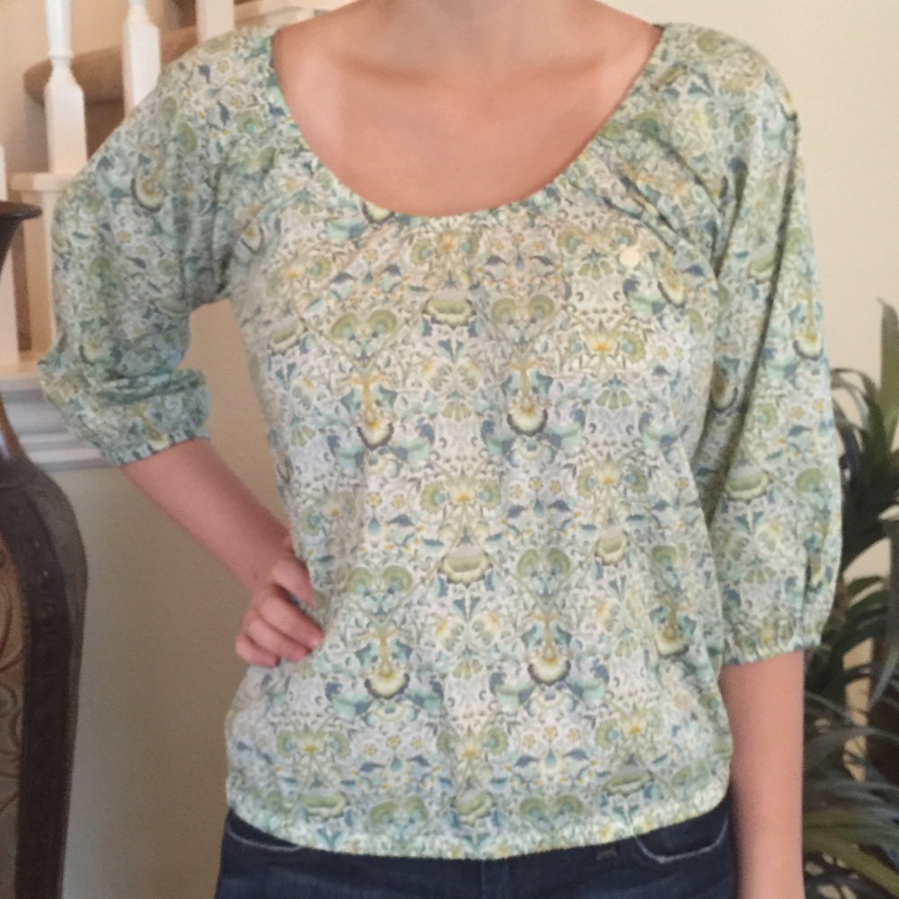 J. Crew Green Flutter Sleeve Blouse